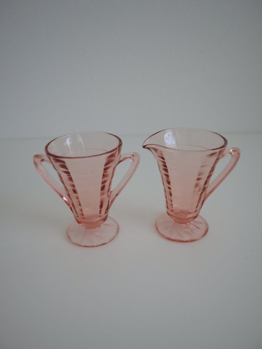 Vintage Pink Depression Glass Footed Creamer and Open Sugar Bowl Set